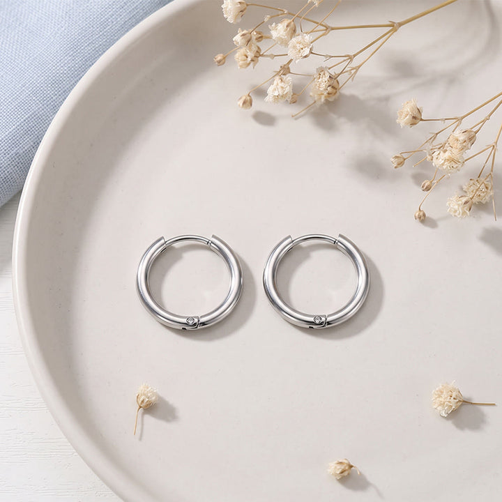 HilalHaven Circal Calm Minimalist Hoop Earrings‑ Polished Unisex Titanium Steel Click‑Loop Ear Rings - image 3