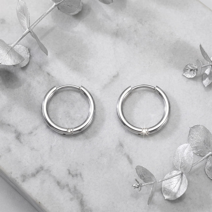 HilalHaven Circal Calm Minimalist Hoop Earrings‑ Polished Unisex Titanium Steel Click‑Loop Ear Rings - Silver - 0.78&