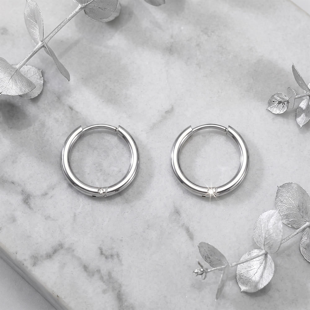HilalHaven Circal Calm Minimalist Hoop Earrings‑ Polished Unisex Titanium Steel Click‑Loop Ear Rings - Silver - 0.78&