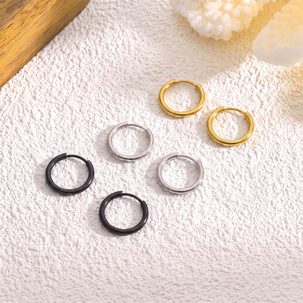 HilalHaven Circal Calm Minimalist Hoop Earrings‑ Polished Unisex Titanium Steel Click‑Loop Ear Rings - image 0