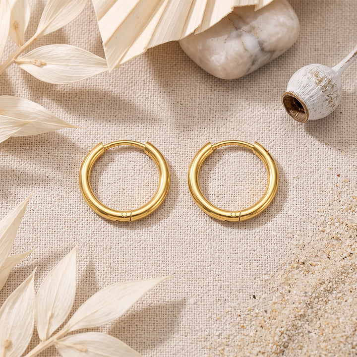HilalHaven Circal Calm Minimalist Hoop Earrings‑ Polished Unisex Titanium Steel Click‑Loop Ear Rings - Golden - 0.78&