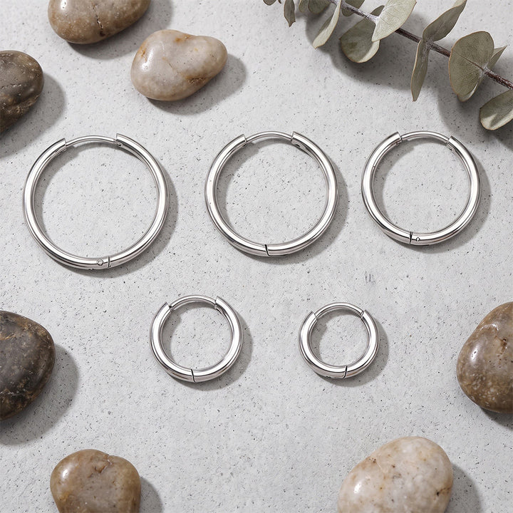 HilalHaven Circal Calm Minimalist Hoop Earrings‑ Polished Unisex Titanium Steel Click‑Loop Ear Rings - image 4