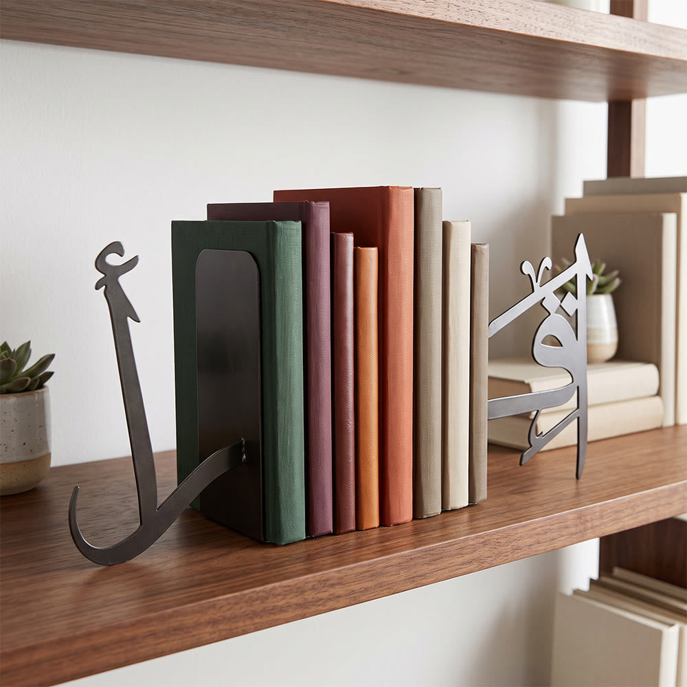 HilalHaven Calligraphic Hush Metal Bookend Set‑ Elegant Laser‑Cut Iron Decorative Book Stopper Pair - image 3