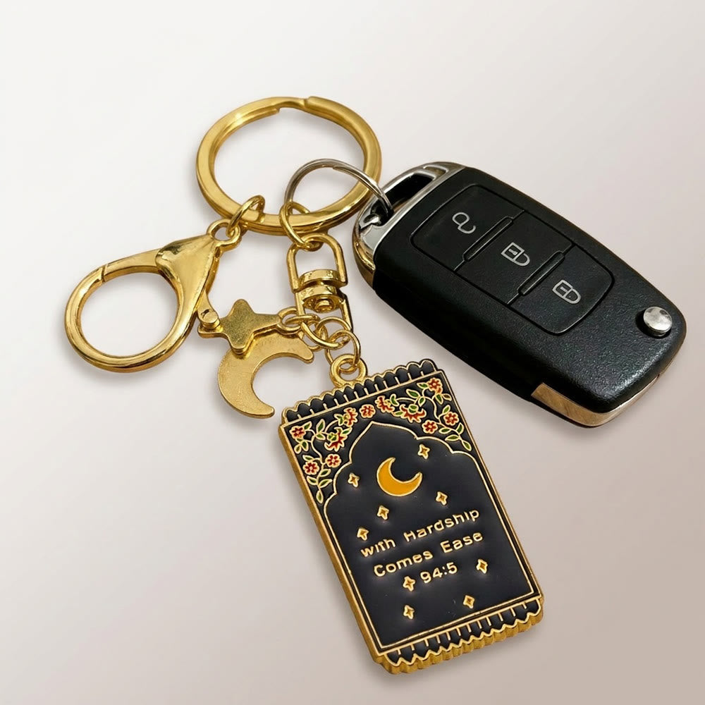 HilalHaven "With Hardship Comes Ease" Gentle Assurance  Floral‑Bordered Charm with Moon‑Star Accent Enamel Keychain - image 16