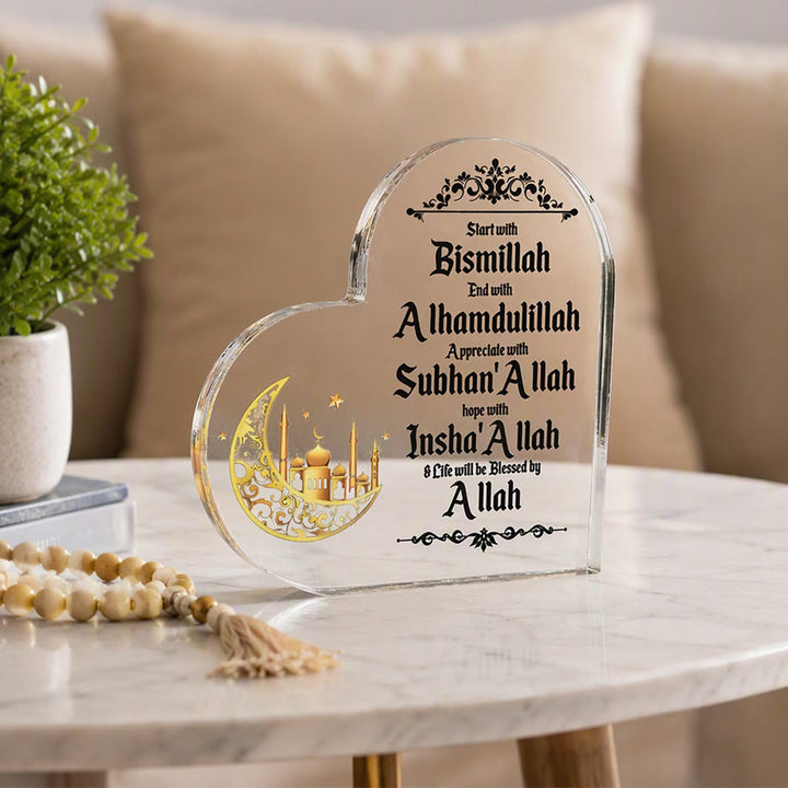 HilalHaven Heart‑Bound Serenity Engraved Acrylic Heart Tabletop Decor - image 2