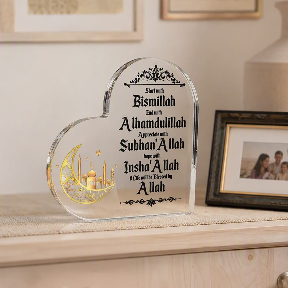 HilalHaven Heart‑Bound Serenity Engraved Acrylic Heart Tabletop Decor - image 1