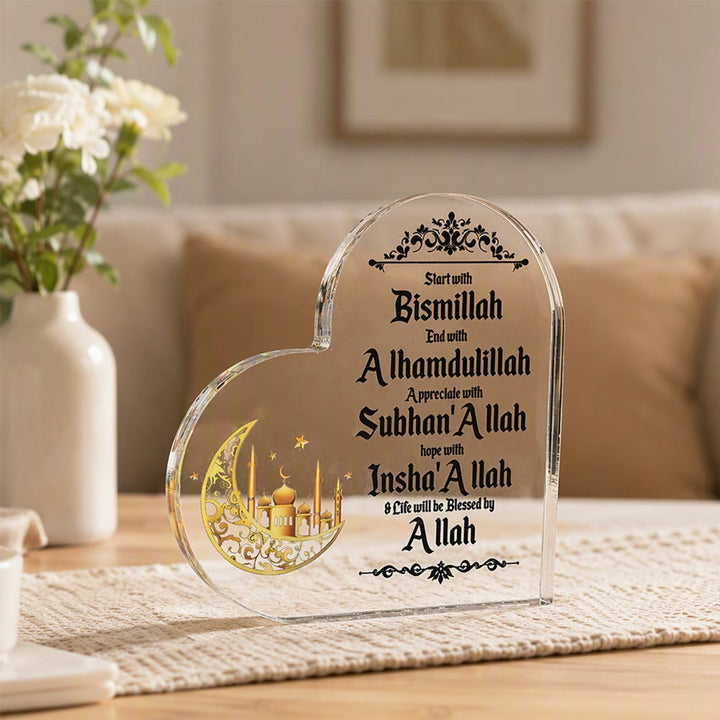 HilalHaven Heart‑Bound Serenity Engraved Acrylic Heart Tabletop Decor - image 3