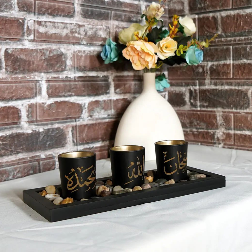 HilalHaven Flame‑Kissed Script Three‑Piece Glass Tealight Holder Set - image 4