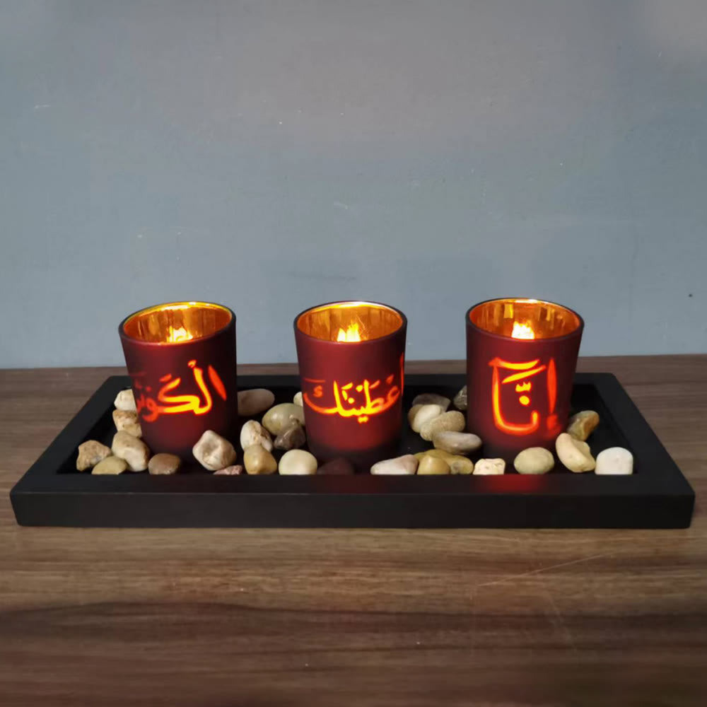 HilalHaven Flame‑Kissed Script Three‑Piece Glass Tealight Holder Set - image 3