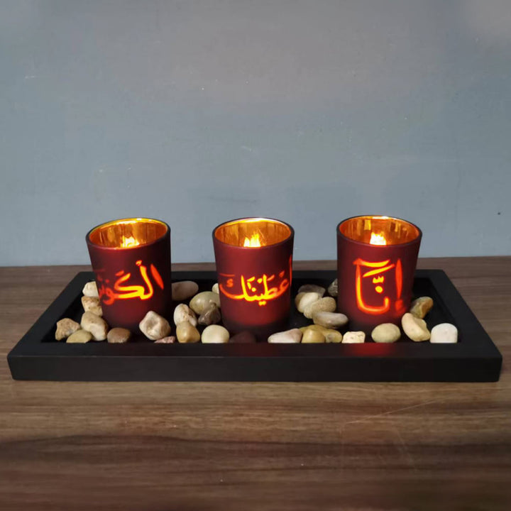 HilalHaven Flame‑Kissed Script Three‑Piece Glass Tealight Holder Set - image 3