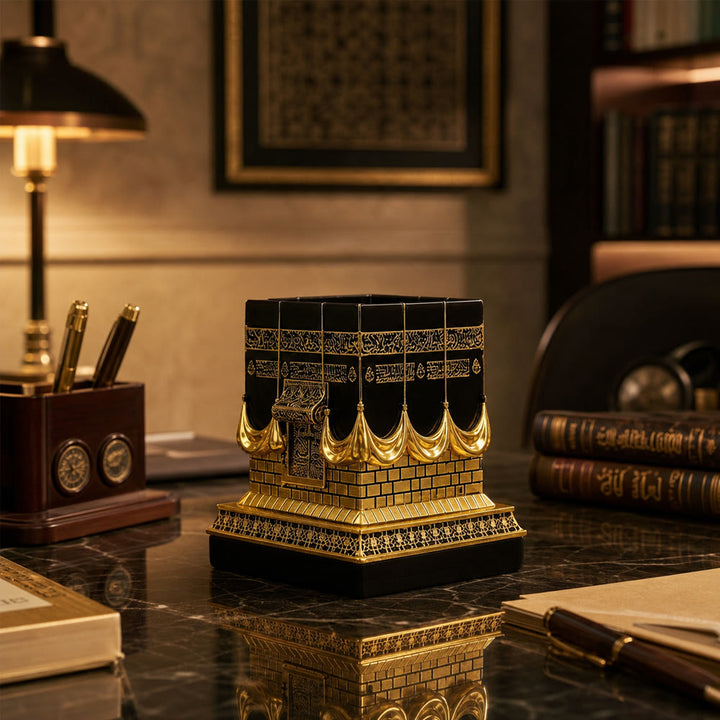 HilalHaven Sacred Horizon Cube‑Shaped Resin Table Sculpture — Ornate Detailed Desktop Decor Statue - Golden - image 4