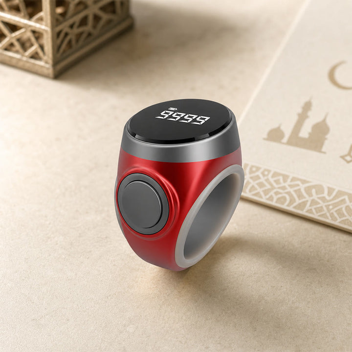 HilalHaven Serene Count Digital Comfort Ring — Minimalist ABS‑Silicone Quiet‑Click Tracker Ring - Red - image 3