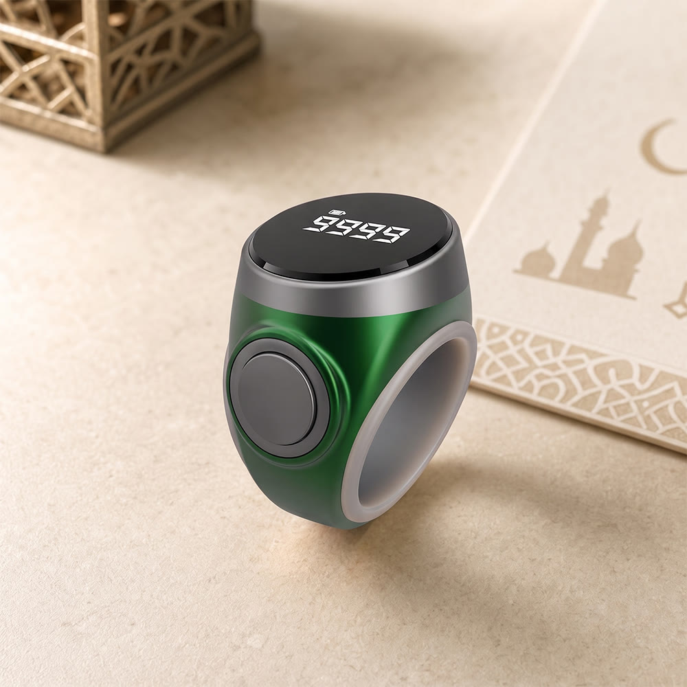 HilalHaven Serene Count Digital Comfort Ring — Minimalist ABS‑Silicone Quiet‑Click Tracker Ring - Green - image 2