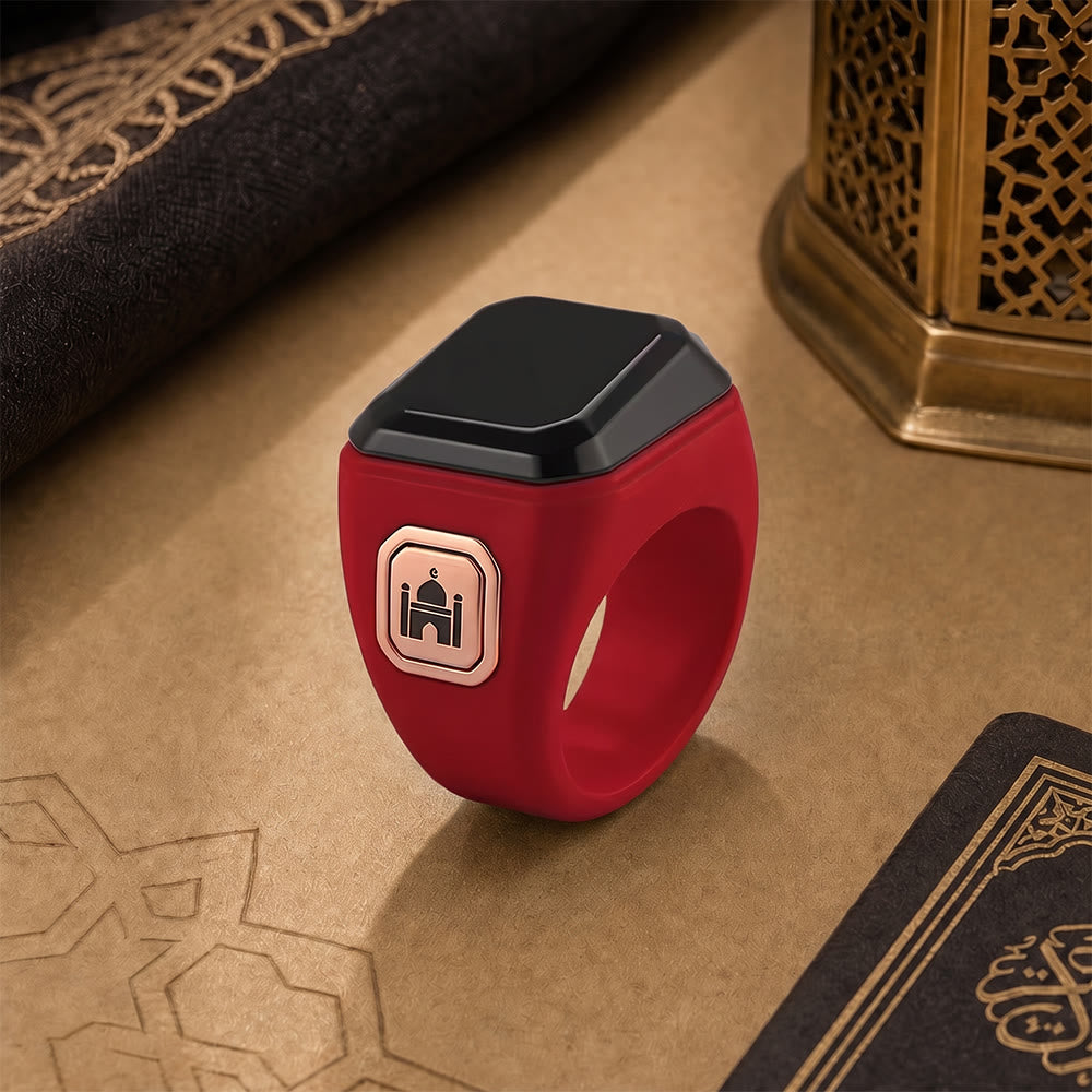HilalHaven Remembrance Rhythm App‑Connected Smart Tasbih Ring — Bluetooth Dhikr Counter with Prayer Reminder - Red - image 6
