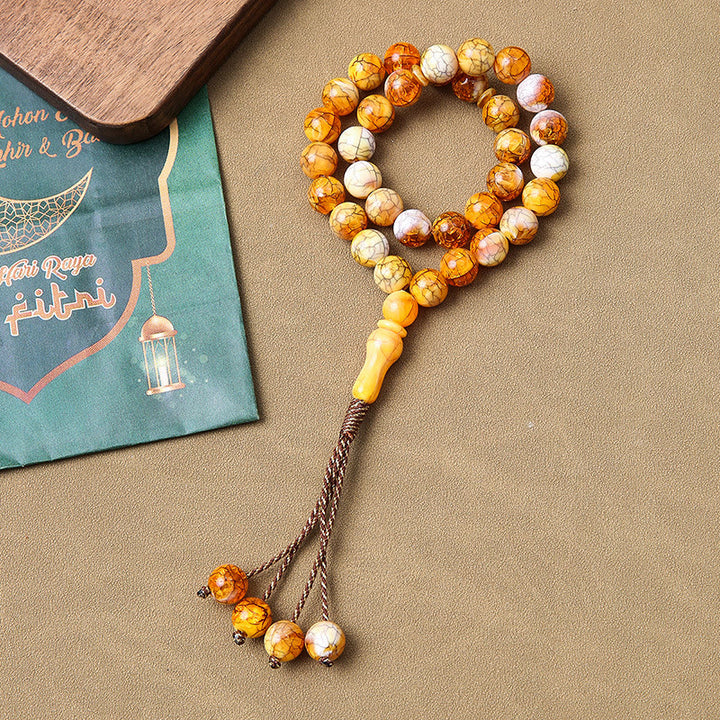HilalHaven Warm Repose Crack‑Gloss 33 Beads Tasbih - Orange - image 2