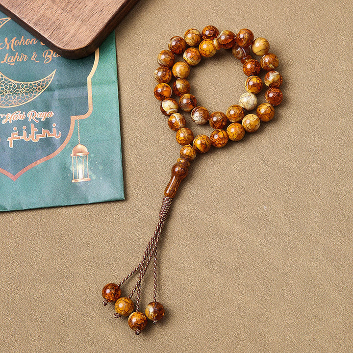 HilalHaven Warm Repose Crack‑Gloss 33 Beads Tasbih - Amber - image 3