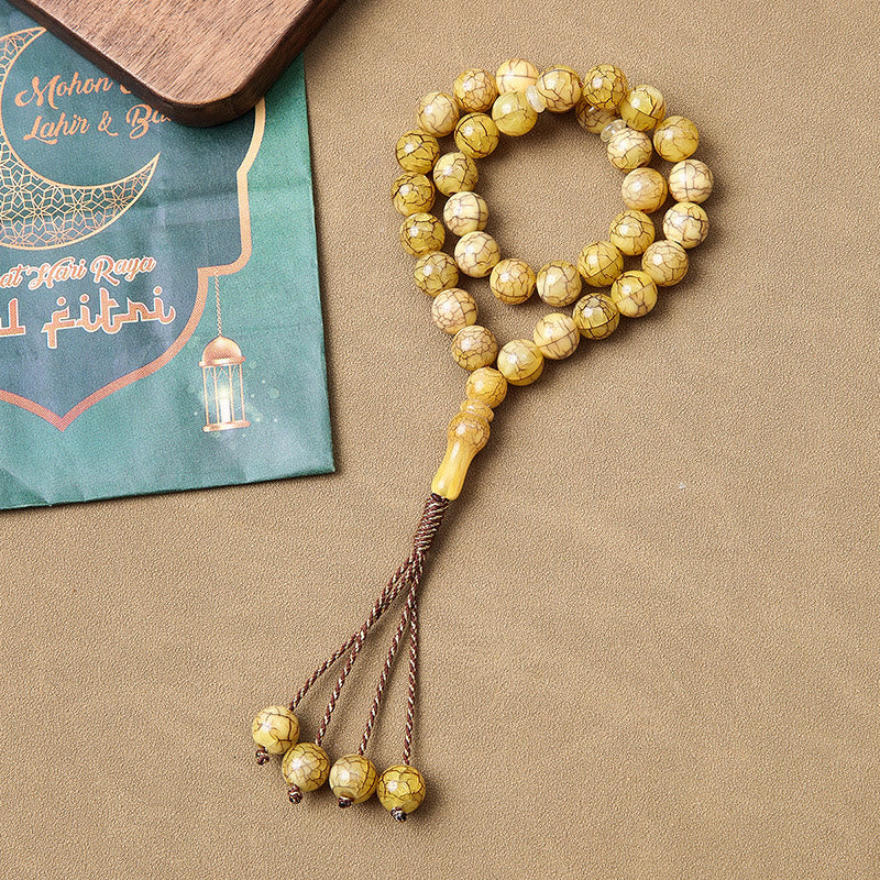 HilalHaven Warm Repose Crack‑Gloss 33 Beads Tasbih - Yellow - image 1
