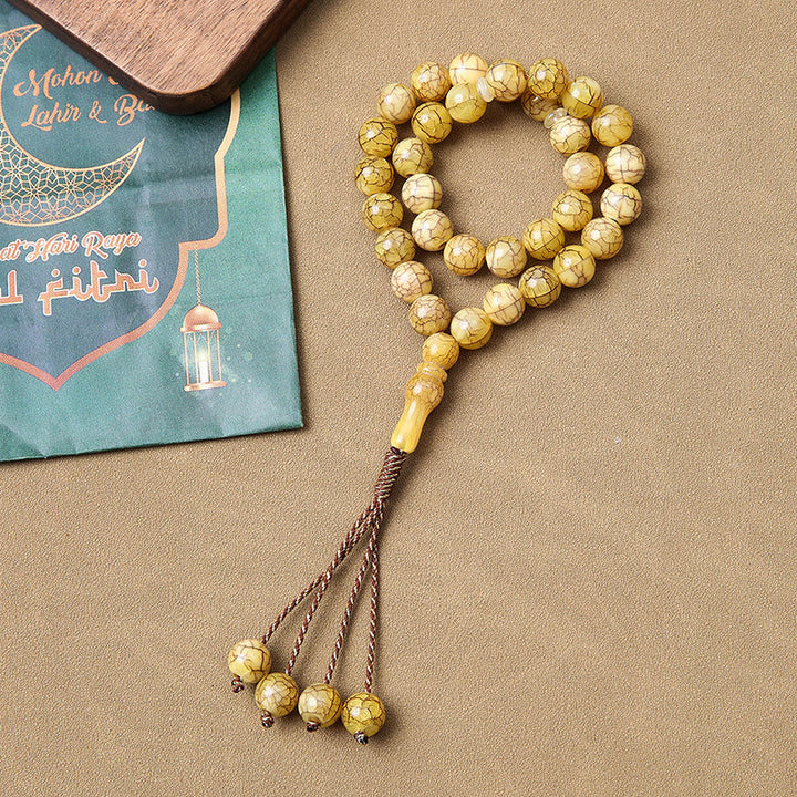 HilalHaven Warm Repose Crack‑Gloss 33 Beads Tasbih - Yellow - image 1
