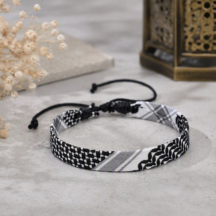 HilalHaven Heritage Weave Palestine Keffiyeh Unisex Woven Fabric Bracelet - Black（Style1） - image 1