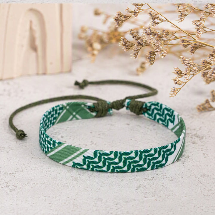 HilalHaven Heritage Weave Palestine Keffiyeh Unisex Woven Fabric Bracelet - Green - image 7