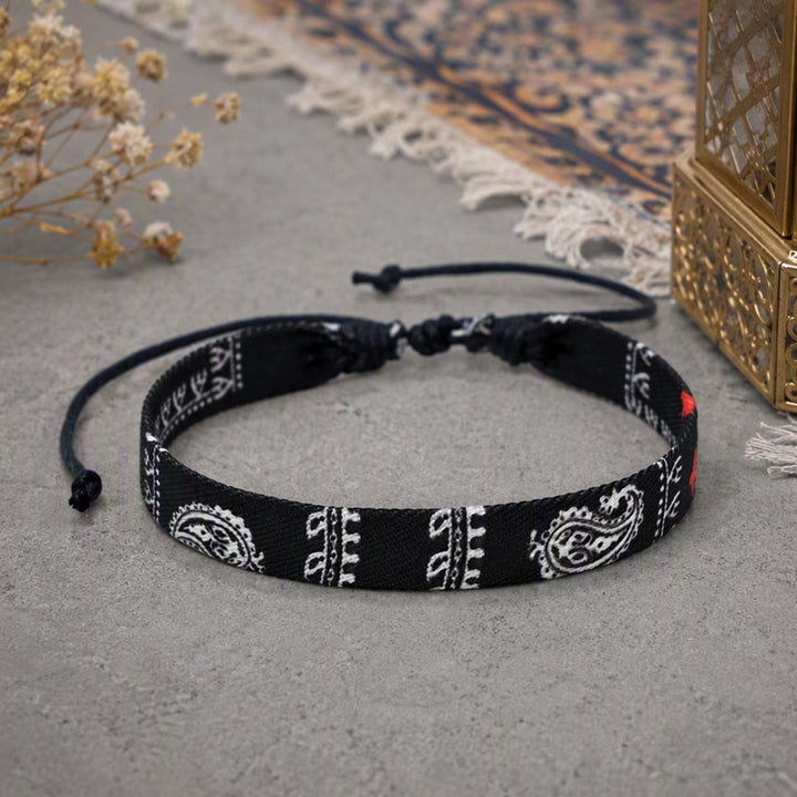 HilalHaven Heritage Weave Palestine Keffiyeh Unisex Woven Fabric Bracelet - Black（Style2） - image 2