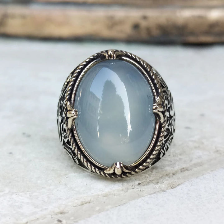 HilalHaven Lunar Veil Intricate Scroll‑Engraved Cabochon Statement Ring  - image 1