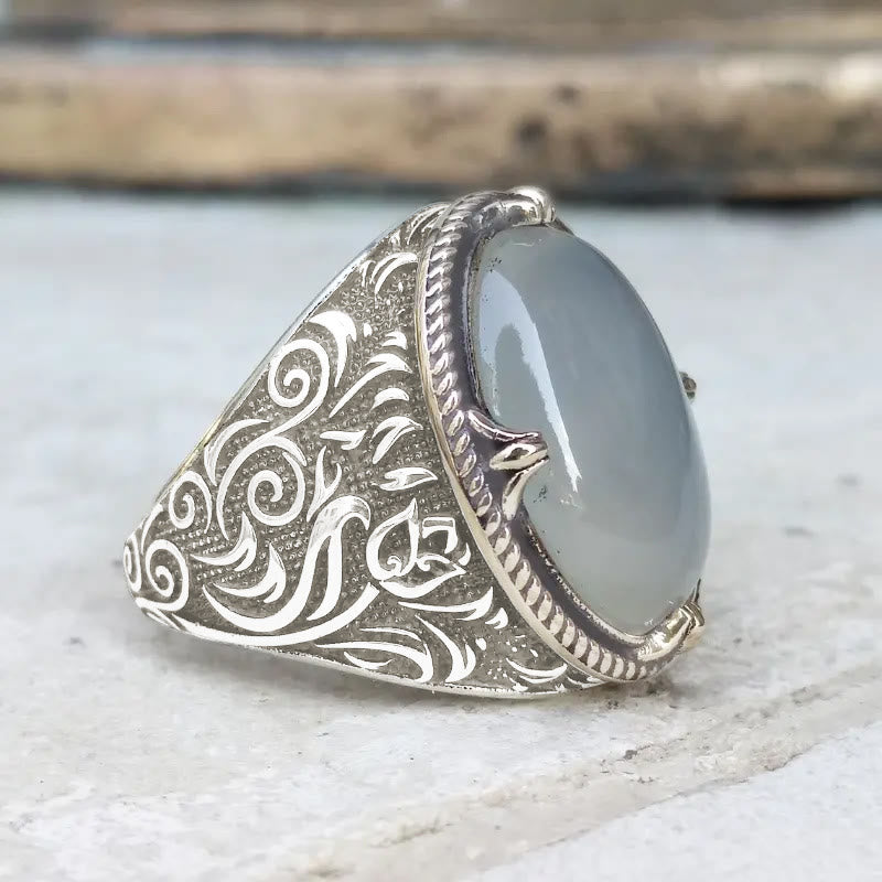 HilalHaven Lunar Veil Intricate Scroll‑Engraved Cabochon Statement Ring  - image 3