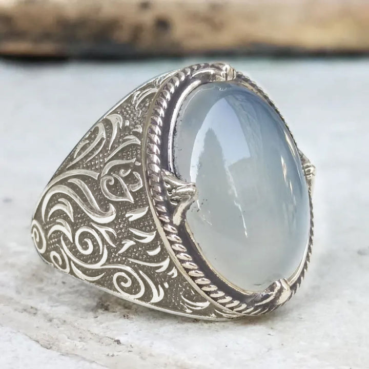 HilalHaven Lunar Veil Intricate Scroll‑Engraved Cabochon Statement Ring  - image 0