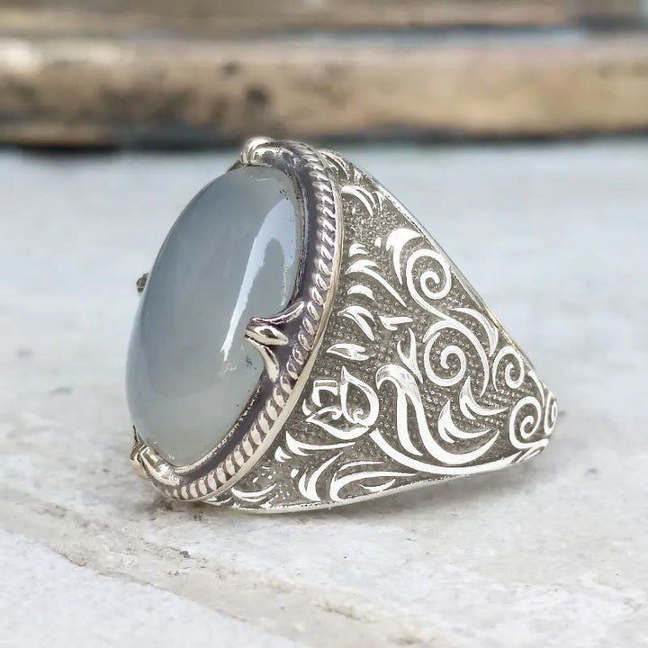 FREE Today: Lunar Veil Intricate Scroll‑Engraved Cabochon Statement Ring  - image 5