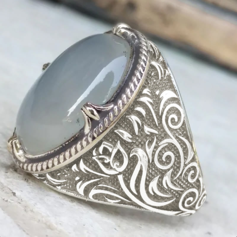 HilalHaven Lunar Veil Intricate Scroll‑Engraved Cabochon Statement Ring  - image 4