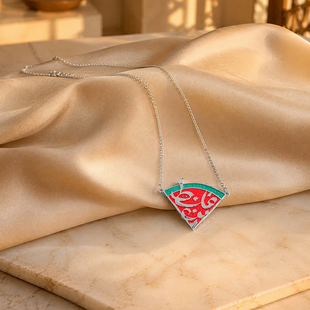 FREE Today: Slice of Hope Palestine Watermelon Calligraphic Statement Necklace - Silver - image 4