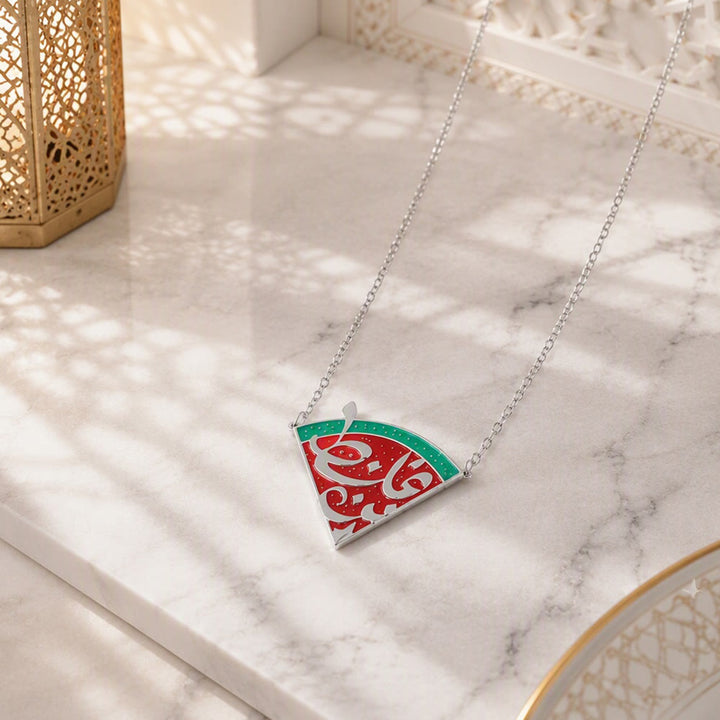 HilalHaven Slice of Hope Palestine Watermelon Calligraphic Statement Necklace - image 5