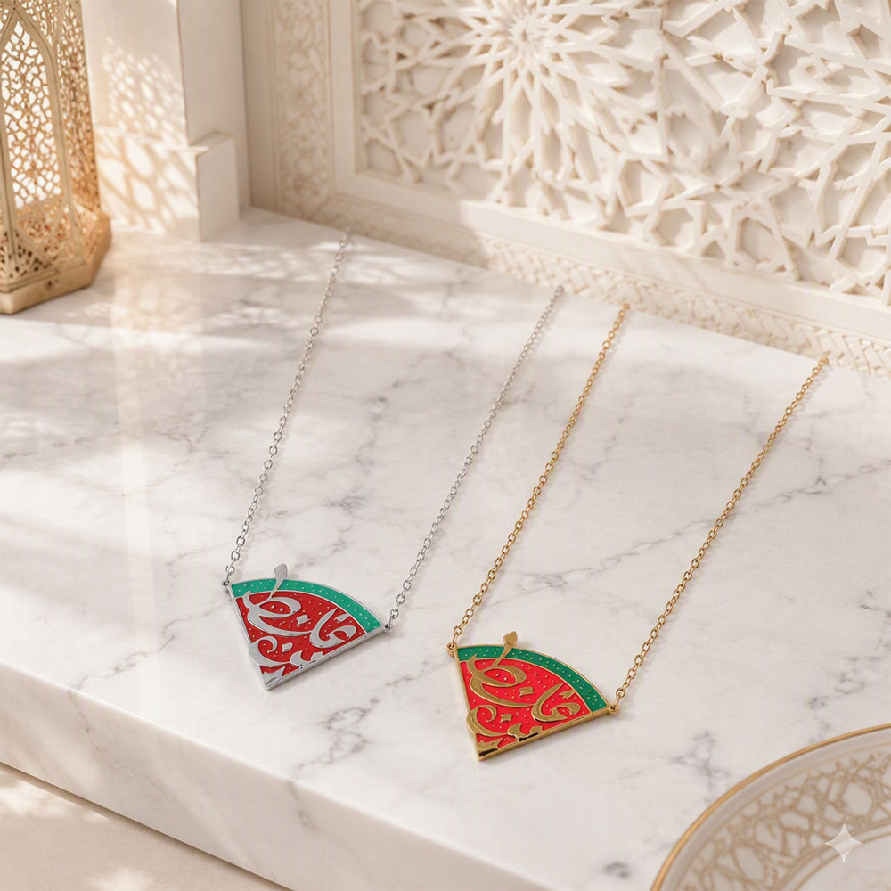 HilalHaven Slice of Hope Palestine Watermelon Calligraphic Statement Necklace - image 2