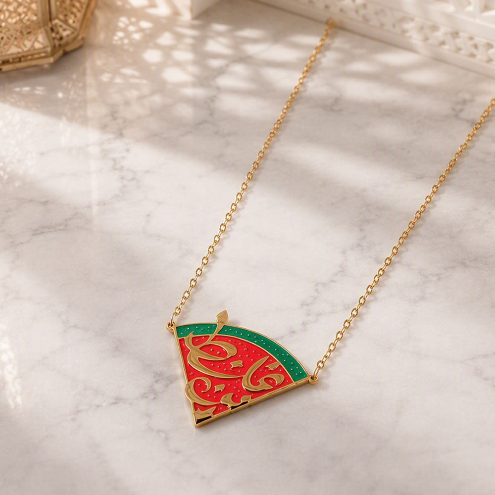 HilalHaven Slice of Hope Palestine Watermelon Calligraphic Statement Necklace - image 0