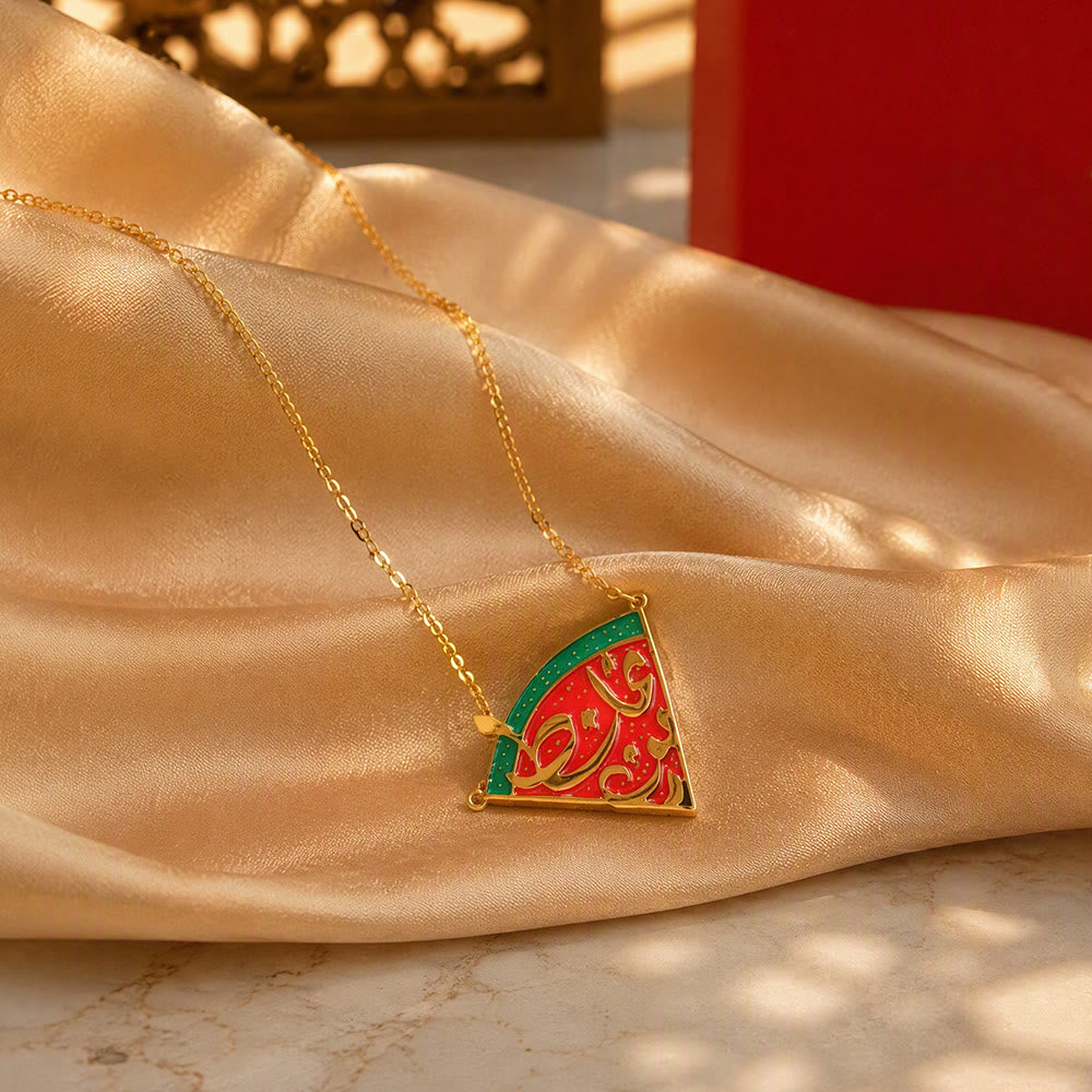 FREE Today: Slice of Hope Palestine Watermelon Calligraphic Statement Necklace - Golden - image 6
