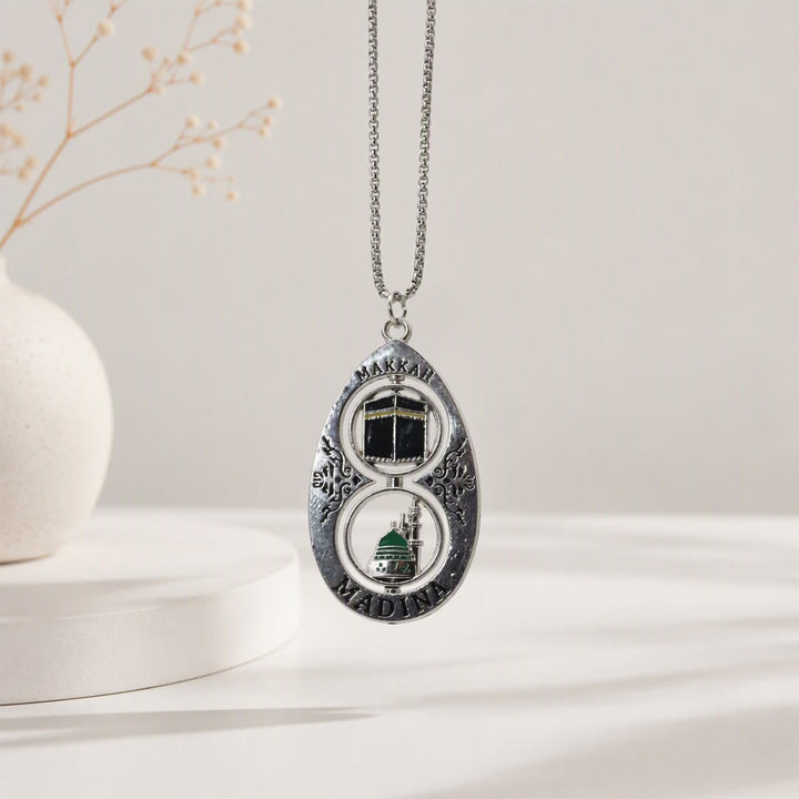HilalHaven Twin Horizon Landmark‑Inspired Oval Car Pandent - Silver - image 5