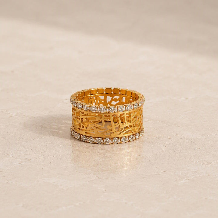 HilalHaven Lace Script Open‑Work Band &amp; Bangle with Crystal Border Jewellery Set - Ring - image 13