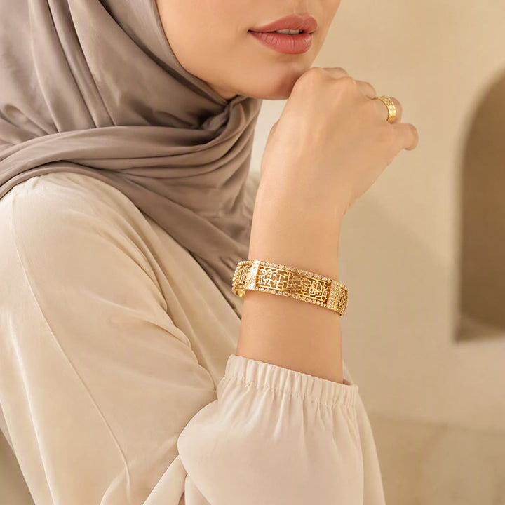 HilalHaven Lace Script Open‑Work Band &amp; Bangle with Crystal Border Jewellery Set - image 12