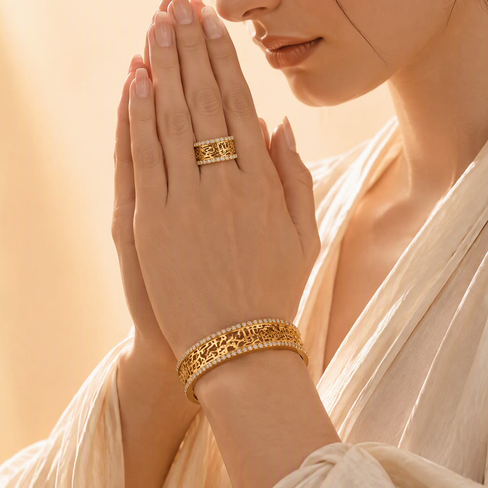 HilalHaven Lace Script Open‑Work Band &amp; Bangle with Crystal Border Jewellery Set - image 5