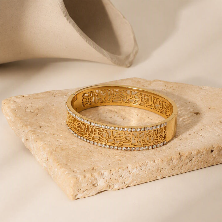 HilalHaven Lace Script Open‑Work Band &amp; Bangle with Crystal Border Jewellery Set - image 7