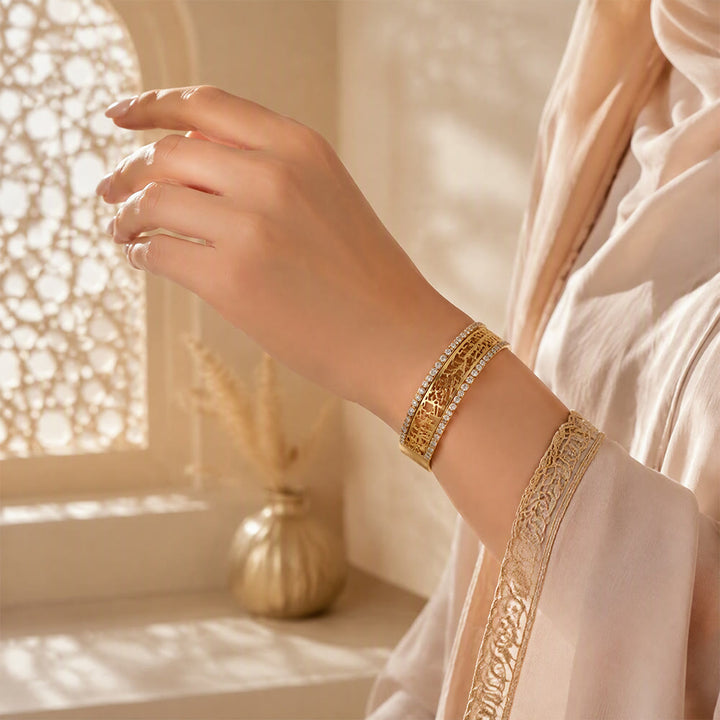 HilalHaven Lace Script Open‑Work Band &amp; Bangle with Crystal Border Jewellery Set - image 10