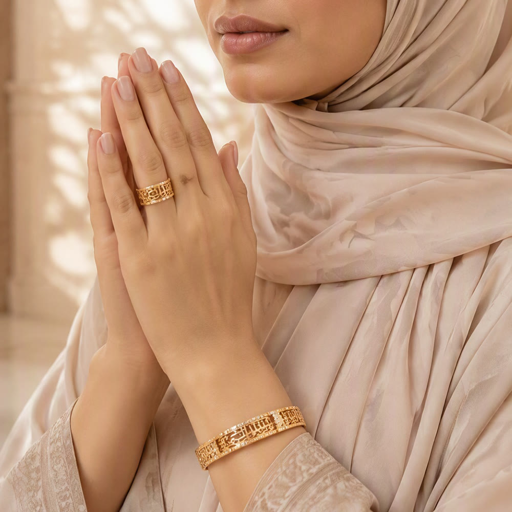 HilalHaven Lace Script Open‑Work Band &amp; Bangle with Crystal Border Jewellery Set - image 4