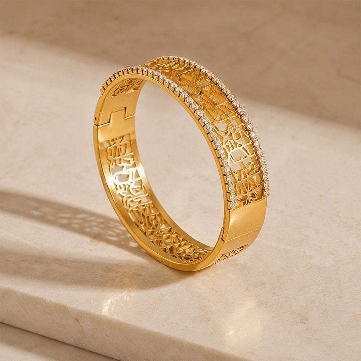 FREE Today: Lace Script Open‑Work Band &amp; Bangle with Crystal Border Jewellery Set - image 8