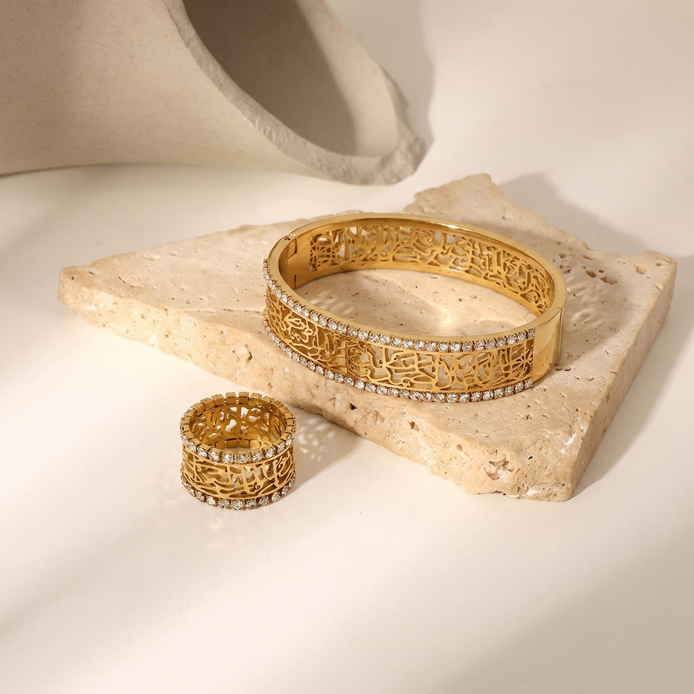 HilalHaven Lace Script Open‑Work Band &amp; Bangle with Crystal Border Jewellery Set - image 3