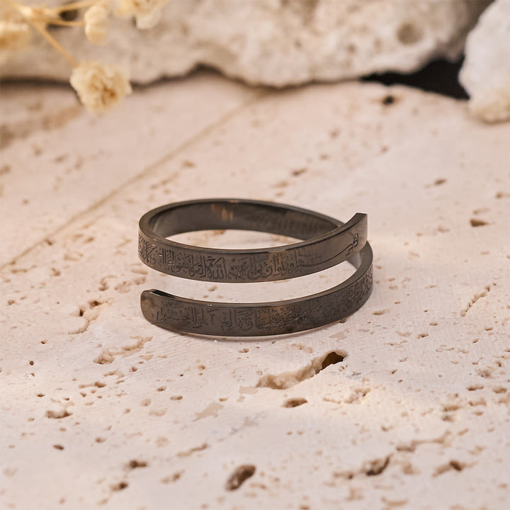 HilalHaven Whispering Line Open‑Band Engraved Ring - Black - image 2