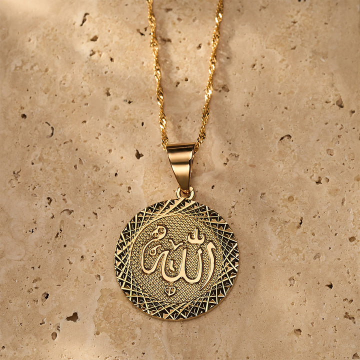 HilalHaven Radiant Seal Allah Engraved Circular Pendant Necklace - image 1