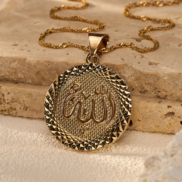 HilalHaven Radiant Seal Allah Engraved Circular Pendant Necklace - image 0