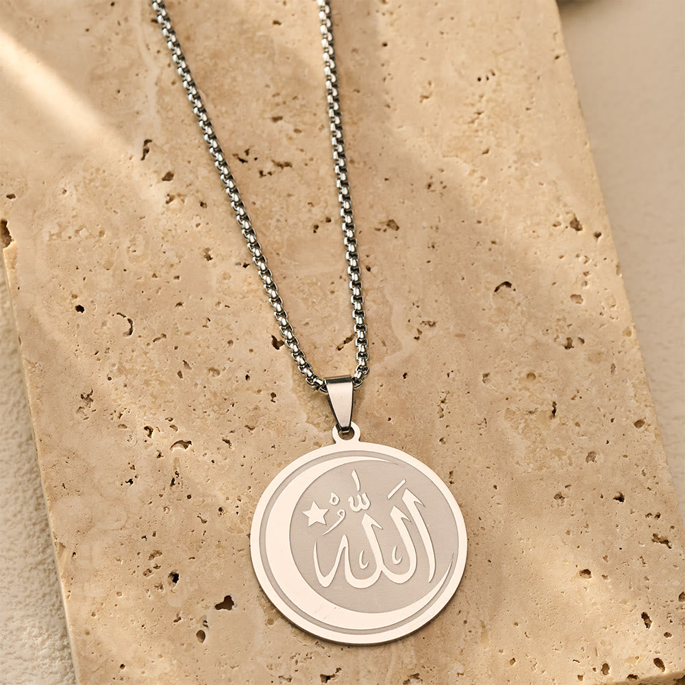 HilalHaven Lunar Seal Round Engraved Pendant Necklace - Silver - image 7