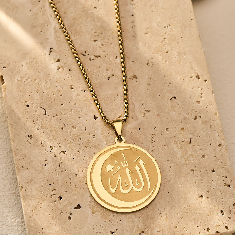 HilalHaven Lunar Seal Round Engraved Pendant Necklace - Golden - image 3