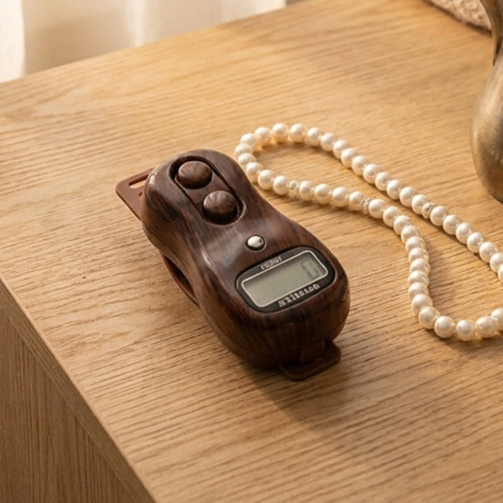 HilalHaven Timed Stillness Portable Digital Tasbih - Wood Grain Coffee - image 4